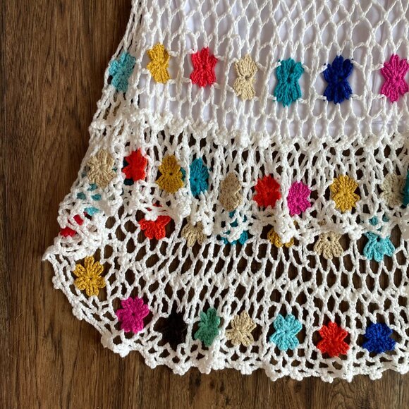 Crocheted high-low white mermaid midi skirt Women's Small festival boho 70s - Picture 8 of 8